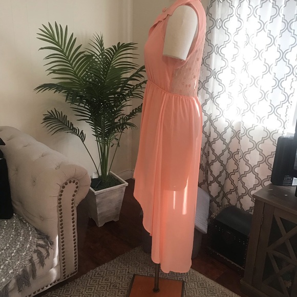 Peach collared high low summer dress - Picture 4 of 6